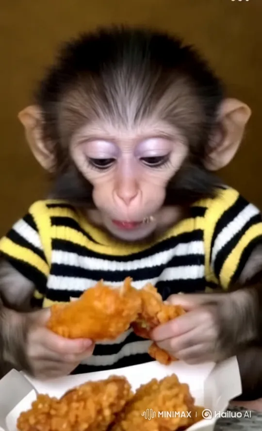 Monkey Enjoying Crispy Fried Chicken – AI Generated Video | Hailuo AI
