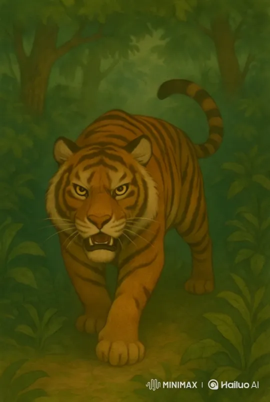 Tiger's Graceful Stride in Lush Forest – AI Generated Video | Hailuo AI