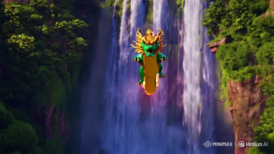 Chinese Dragon Pursues Soaring Figure in Lush Landscape – AI Generated Video | Hailuo AI