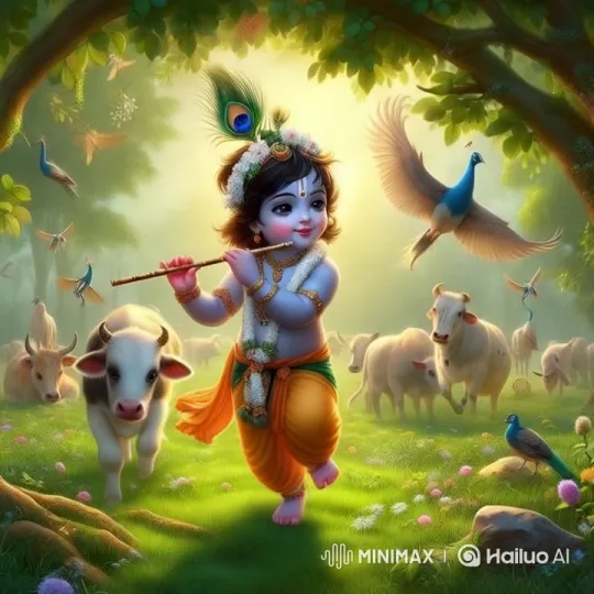 Krishna Plays Flute in Serene Forest – AI Generated Video | Hailuo AI