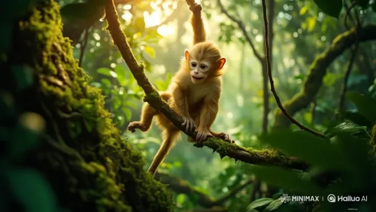 Golden Monkey Swings Through Lush Tropical Forest – AI Generated Video | Hailuo AI