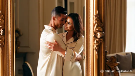 Cristiano Ronaldo and Wife Share Intimate Moment in Elegant Nightwear – AI Generated Video | Hailuo AI