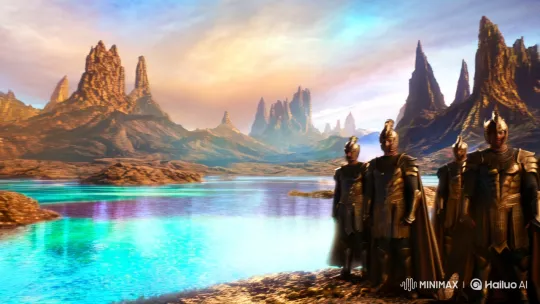 Saints Stand Ready in Mystical Golden Landscape – AI Generated Video | Hailuo AI