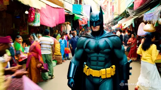 Batman Navigates Bustling Market, Aids Desperate Woman – AI Generated Video | Hailuo AI