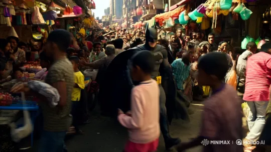 Batman Responds to Distress in Bustling Market – AI Generated Video | Hailuo AI