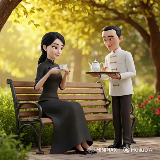 Tranquil Garden Scene with Elegant Tea Moment – AI Generated Video | Hailuo AI
