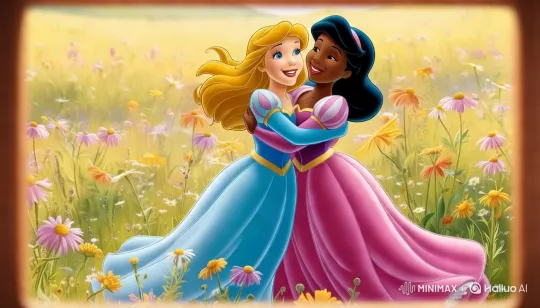 Princesses Embrace in Enchanted Flower Field – AI Generated Video | Hailuo AI