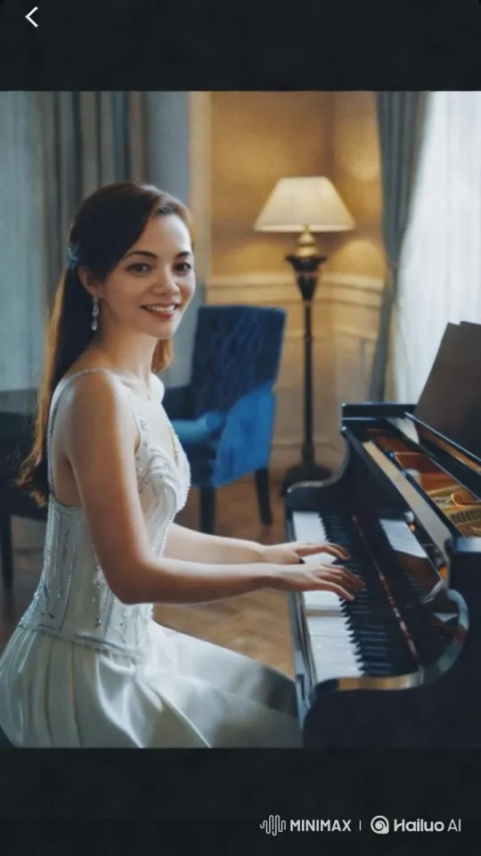 Girl Playing Piano in Luxurious Room – AI Generated Video | Hailuo AI