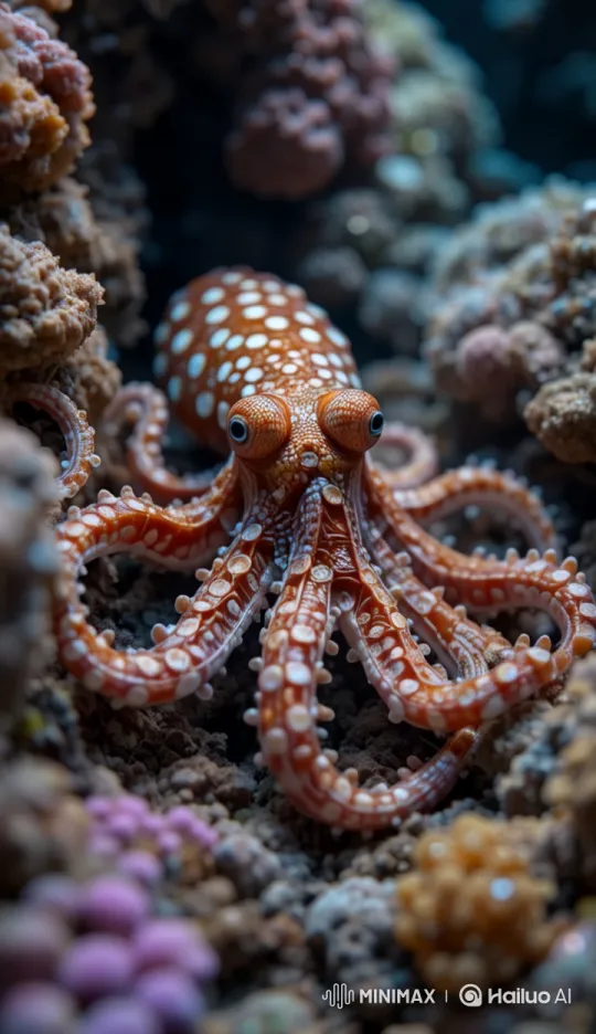 Octopus Camouflages in Vibrant Coral Reef – AI Generated Video | Hailuo AI