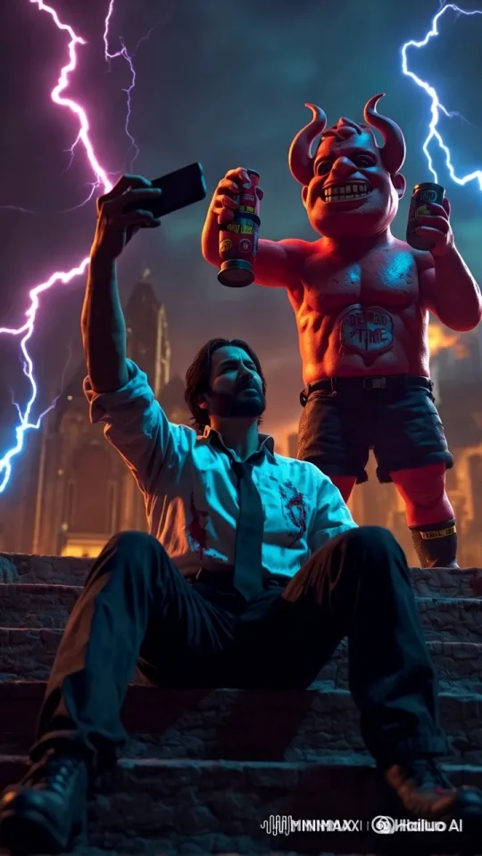 John Wick 4: Devilish Selfie with Cartoonish Thunderstorm – AI Generated Video | Hailuo AI