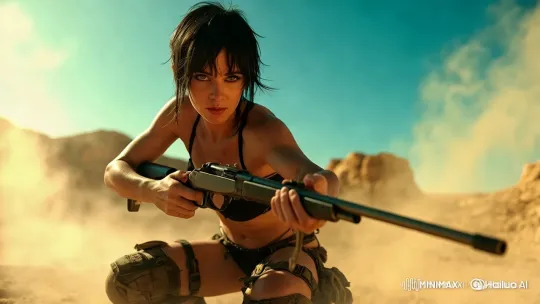 Desert Sniper: A Tactical Stance in Sunlit Sands – AI Generated Video | Hailuo AI