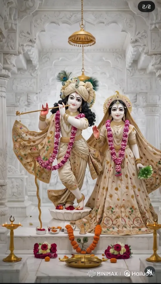 Deities in Marble Temple Engage in Playful Embrace – AI Generated Video | Hailuo AI
