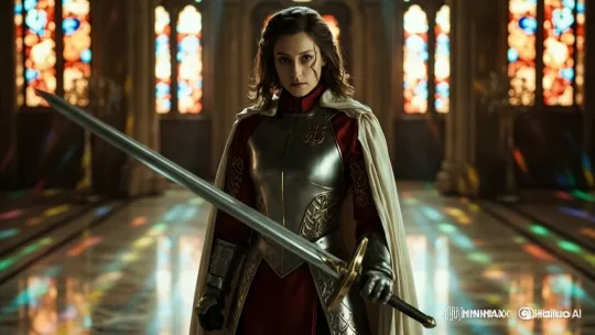 Armored Figure in Sunlit Hall with Dramatic Camera Work – AI Generated Video | Hailuo AI