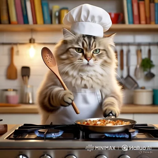 Cat Chef Cooks with Precision in a Cozy Kitchen – AI Generated Video | Hailuo AI