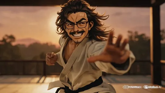 Martial Artist Showcases Expertise in Sunset Dojo Battle – AI Generated Video | Hailuo AI