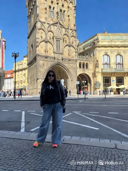 Confident Person Showcases Historic Building in Urban Landscape – AI Generated Video | Hailuo AI