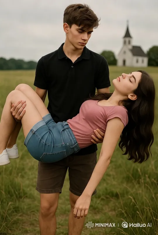 Boy Protectively Holds Unconscious Girl in Open Field – AI Generated Video | Hailuo AI