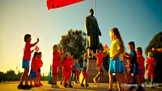 Turkish Youth Celebrate Around Atatürk Statue – AI Generated Video | Hailuo AI
