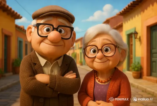 Elderly Couple in Cozy Cobblestone Street Scene – AI Generated Video | Hailuo AI