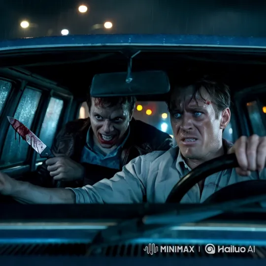 Driver's Dilemma: Tense Night Ride with a Threat – AI Generated Video | Hailuo AI