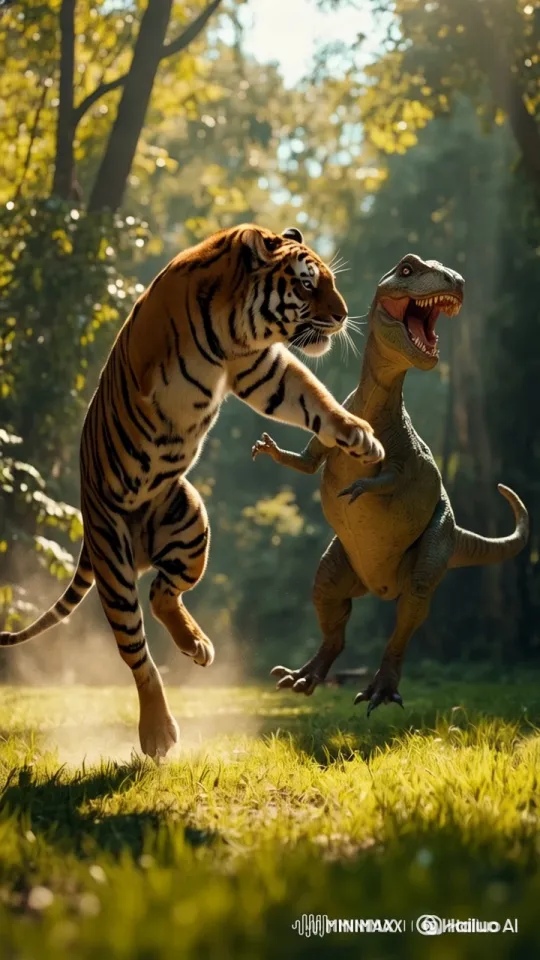 AI World: Tiger and T-Rex Play Together – AI Generated Video | Hailuo AI