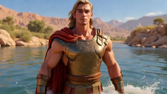 Roman Soldier Emerges from River in Majestic Landscape – AI Generated Video | Hailuo AI