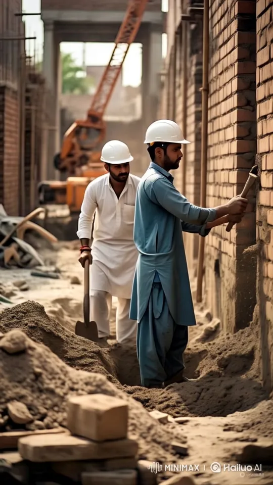 South Asian Men Working on Construction Site – AI Generated Video | Hailuo AI