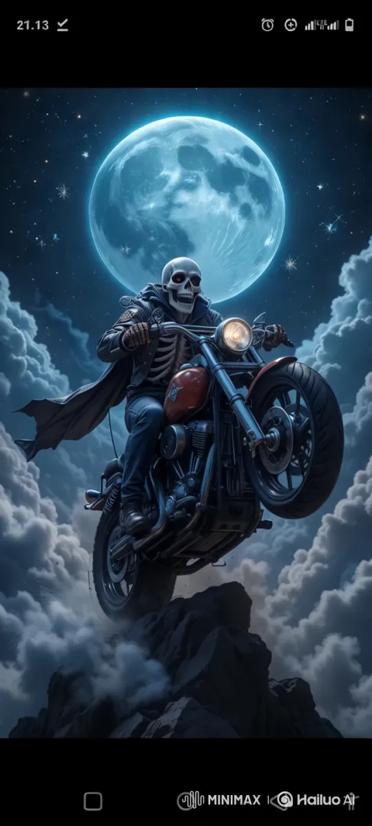 Motorcyclist Soars Through Clouds in Dramatic Night Ride – AI Generated Video | Hailuo AI
