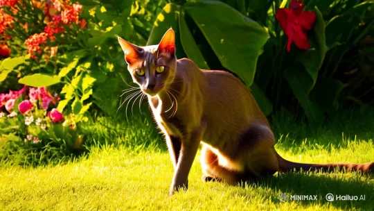 Sleek Cat's Graceful Leap Towards a Shimmering Pond – AI Generated Video | Hailuo AI