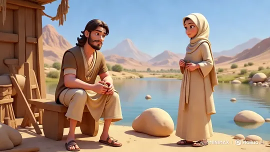 Peaceful Riverbank Scene with Mary, Joseph, and Jesus – AI Generated Video | Hailuo AI