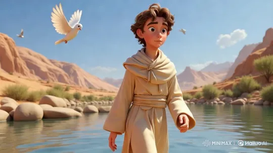 Jesus Walks to the Jordan River in Serene Desert – AI Generated Video | Hailuo AI
