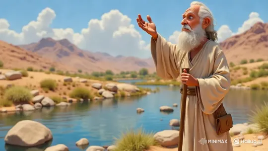 Elderly Man Marvels at Parting River in Desert – AI Generated Video | Hailuo AI