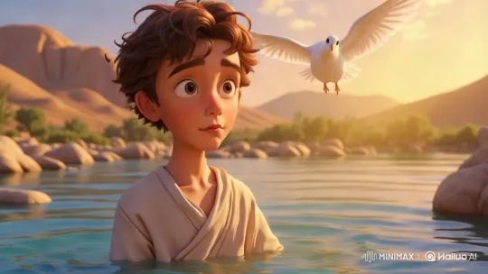 Boy and Dove: A Serene River Baptism Scene – AI Generated Video | Hailuo AI
