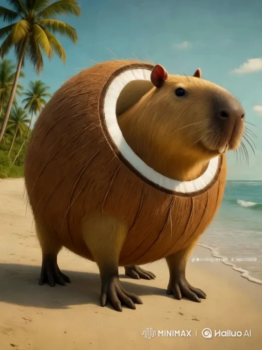 Coconut Creature Strolls on Pristine Tropical Beach – AI Generated Video | Hailuo AI