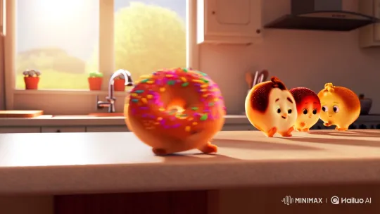 Animated Donuts Dance on a Sunlit Kitchen Countertop – AI Generated Video | Hailuo AI