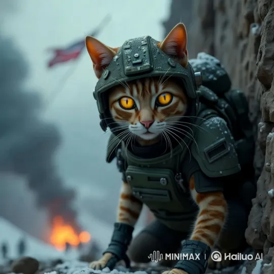 Military Cat in Snowy Battle Scene – AI Generated Video | Hailuo AI