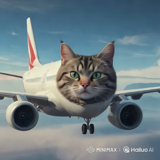 Flying Feline: Cat-Headed Airplane in Surreal Sky – AI Generated Video | Hailuo AI