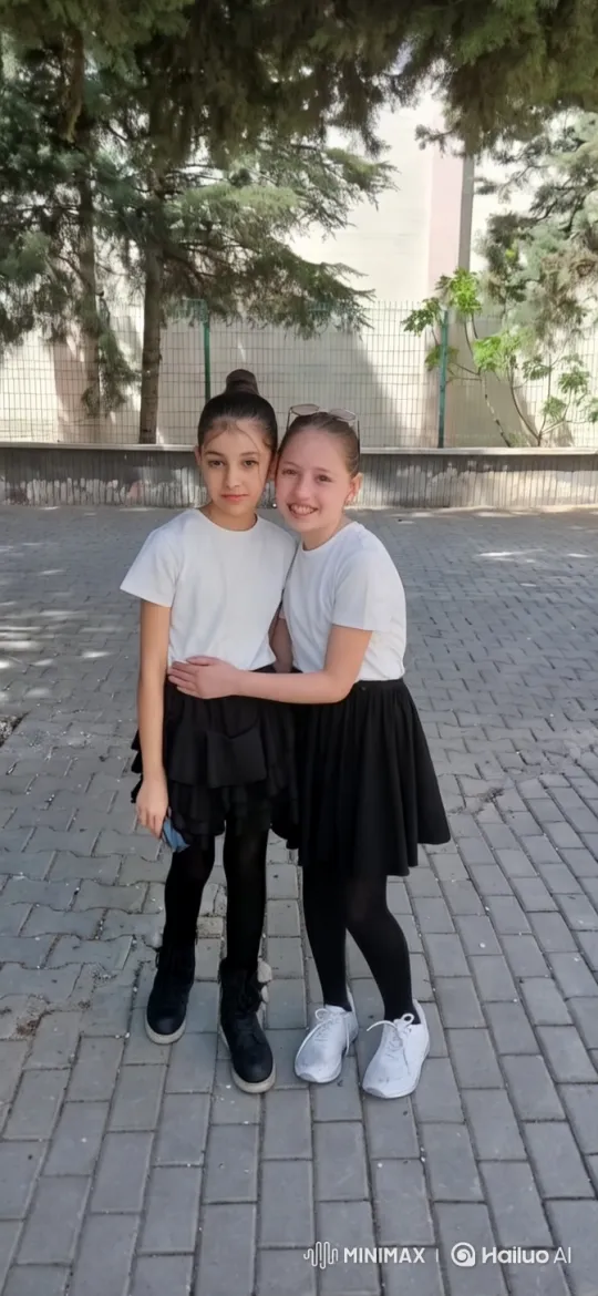 Girls Dance Joyfully in Sunlit Courtyard – AI Generated Video | Hailuo AI