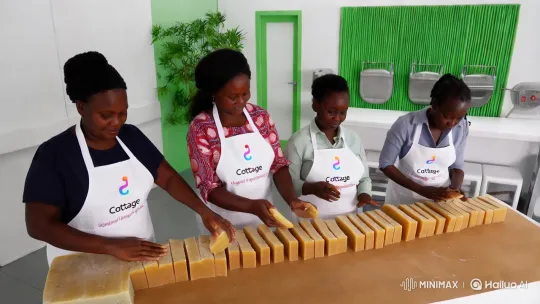 African Ladies Craft Soap in Modern Factory Setting – AI Generated Video | Hailuo AI