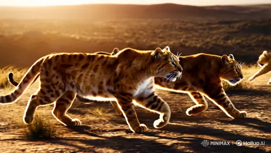 Wild Cats Race Through Sunlit Wilderness – AI Generated Video | Hailuo AI