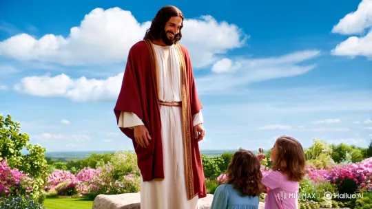 Jesus Engages Children in Serene Garden Setting – AI Generated Video | Hailuo AI