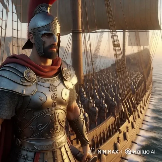 Ancient Captain and Grand Ship with Armored Soldiers – AI Generated Video | Hailuo AI