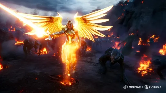 Archangel Dominates Chaotic Battlefield with Radiant Power – AI Generated Video | Hailuo AI