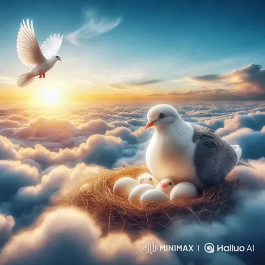 Magical Sunrise: Birth of Baby Doves in Cloudy Nest – AI Generated Video | Hailuo AI