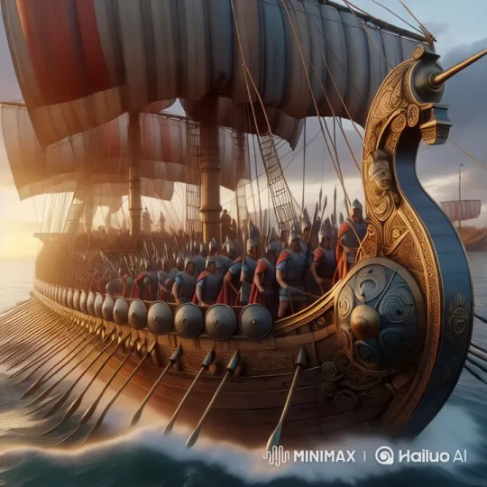 Ancient Warship Sails Through Sunset Ocean – AI Generated Video | Hailuo AI