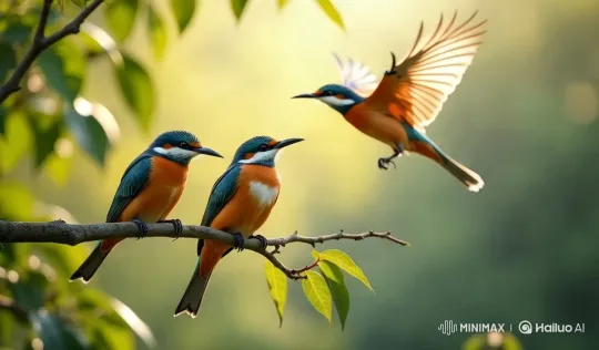 Vibrant Kingfishers in Tranquil Natural Setting – AI Generated Video | Hailuo AI