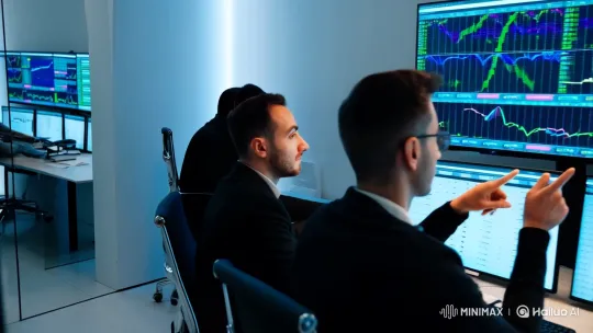 Modern Office: Traders' Strategies and High-Tech Trading Floor – AI Generated Video | Hailuo AI