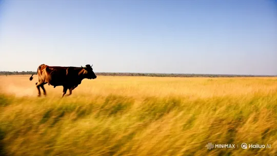 Cow Flees from Tiger in Vast Field Chase – AI Generated Video | Hailuo AI