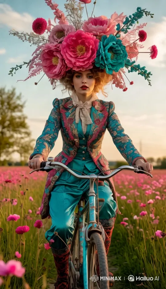 Girl on Bicycle in Enchanted Meadow – AI Generated Video | Hailuo AI