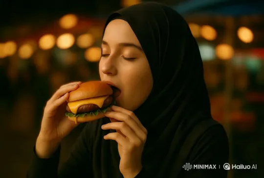 Close-Up of Person Enjoying a Juicy Burger – AI Generated Video | Hailuo AI